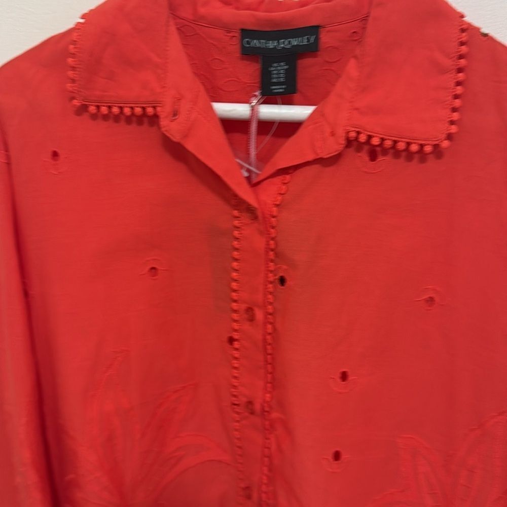 NWT Cynthia Rowley Woman’s Eyelet Embroidered Cotton Blouse in Red. Size XS. - Picture 2 of 11
